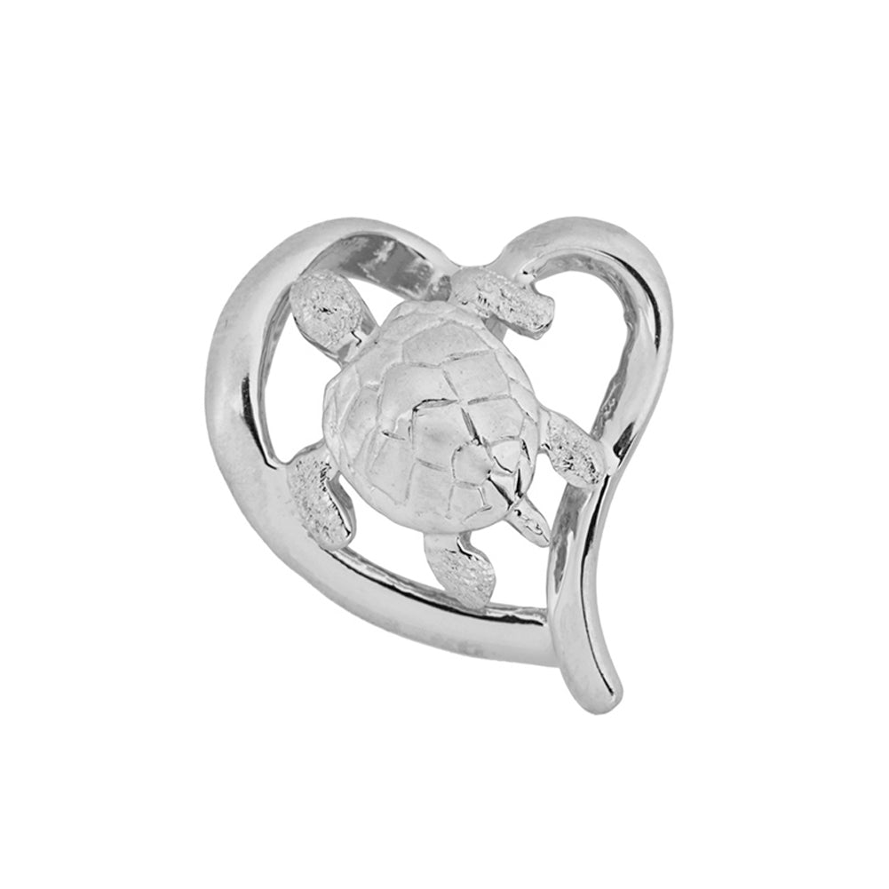 Sterling Silver Sea Turtle in Heart Cut Out Pendant Necklace with Hidden Bail, view 2