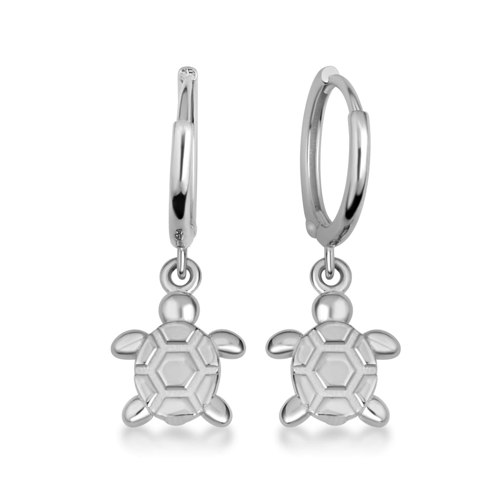 Sterling Silver Sea Turtle Ocean Drop Huggie Hoop Earrings