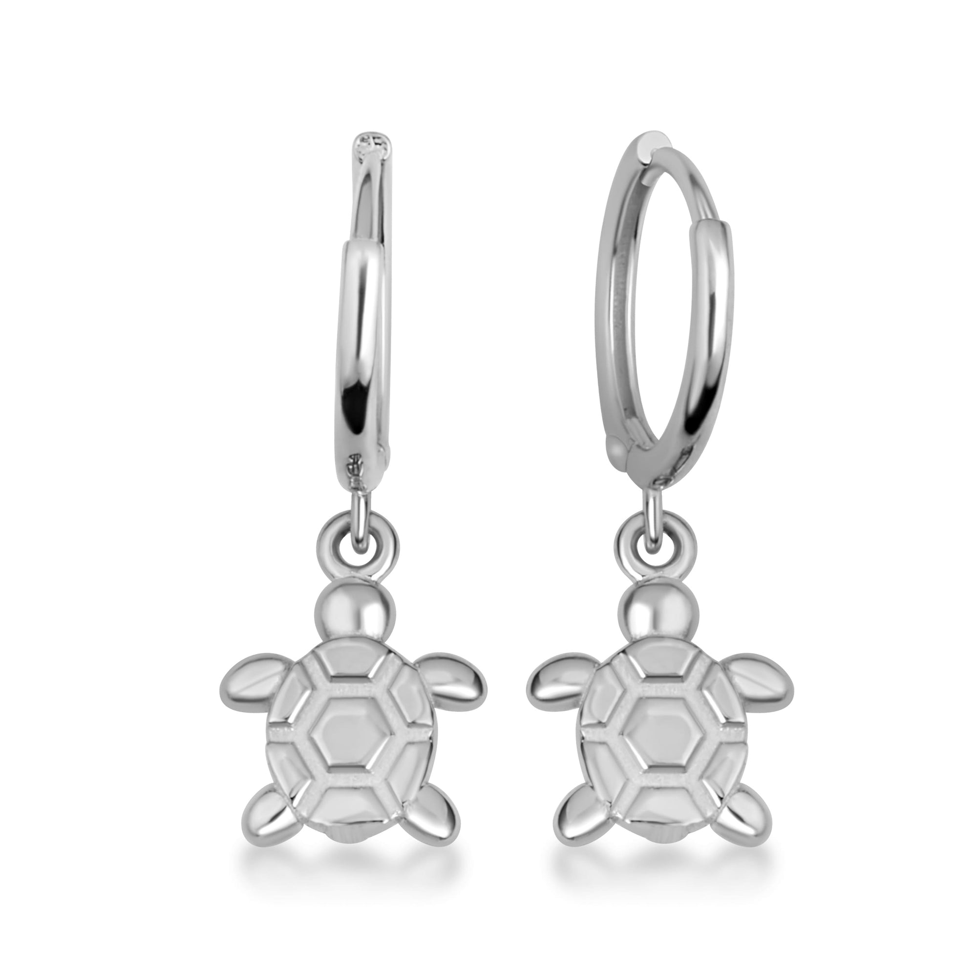 Sterling Silver Sea Turtle Ocean Drop Huggie Hoop Earrings