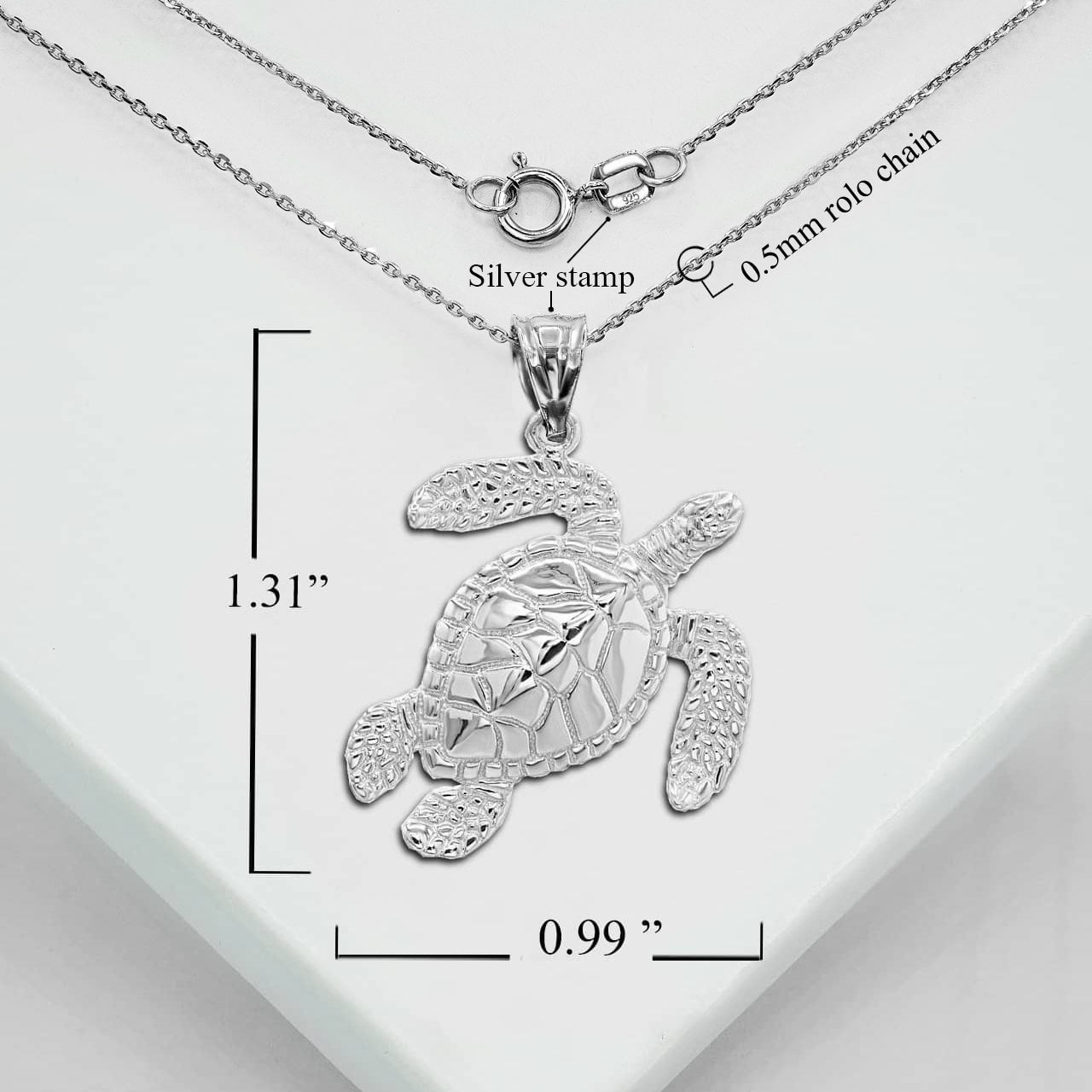 Sterling Silver Sea Turtle Ocean Pendant Necklace, view 4