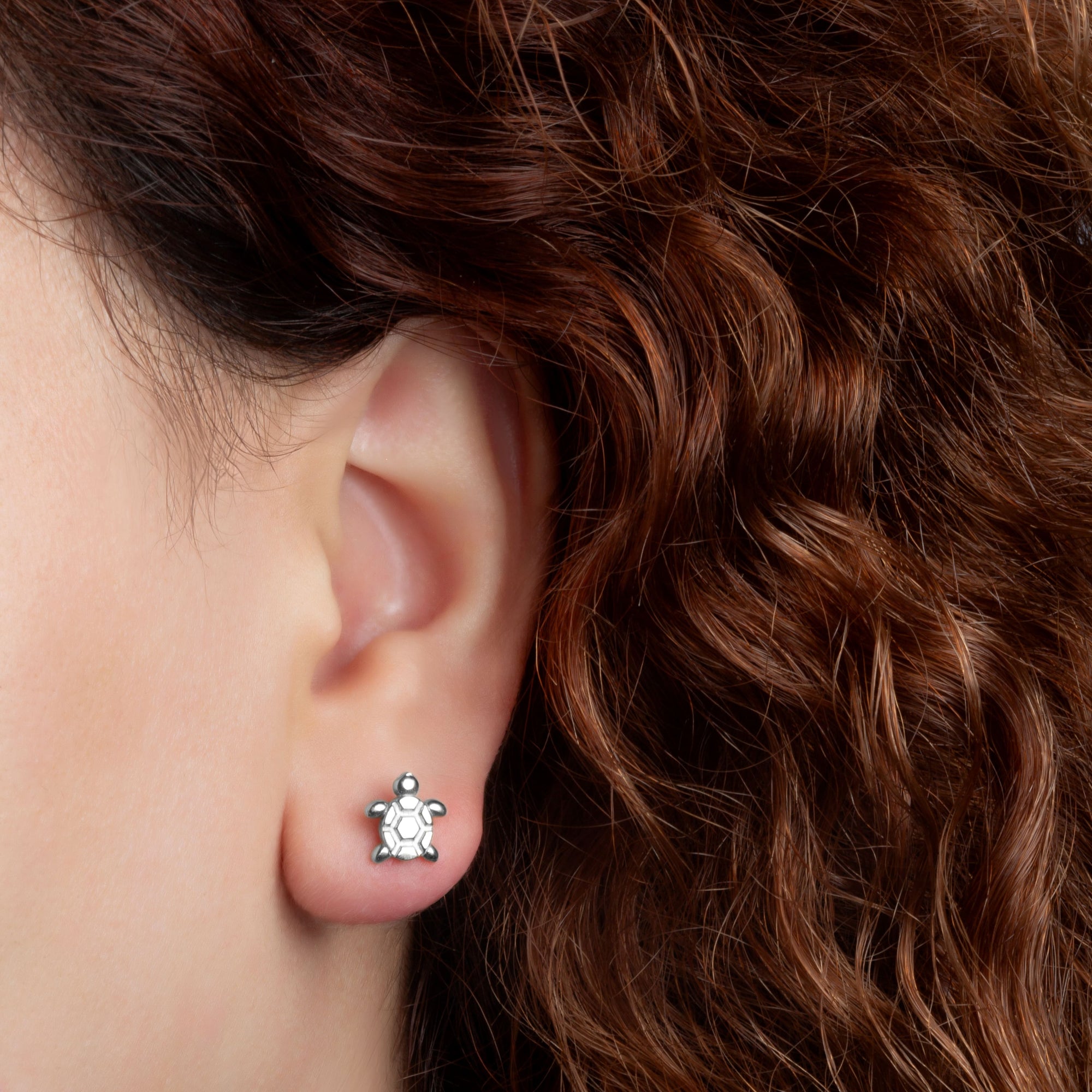 Sterling Silver Sea Turtle Ocean Stud Earrings, view 2