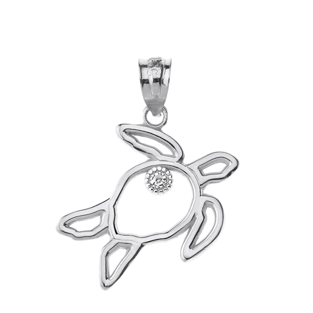 Sterling Silver Sea Turtle Outline Solitaire Pendant Necklace, view 2