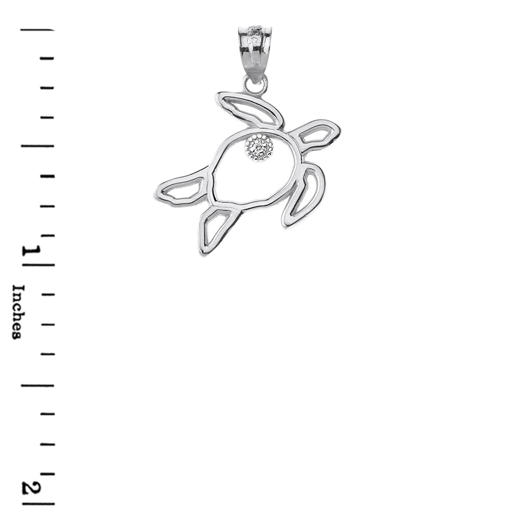 Sterling Silver Sea Turtle Outline Solitaire Pendant Necklace, view 3