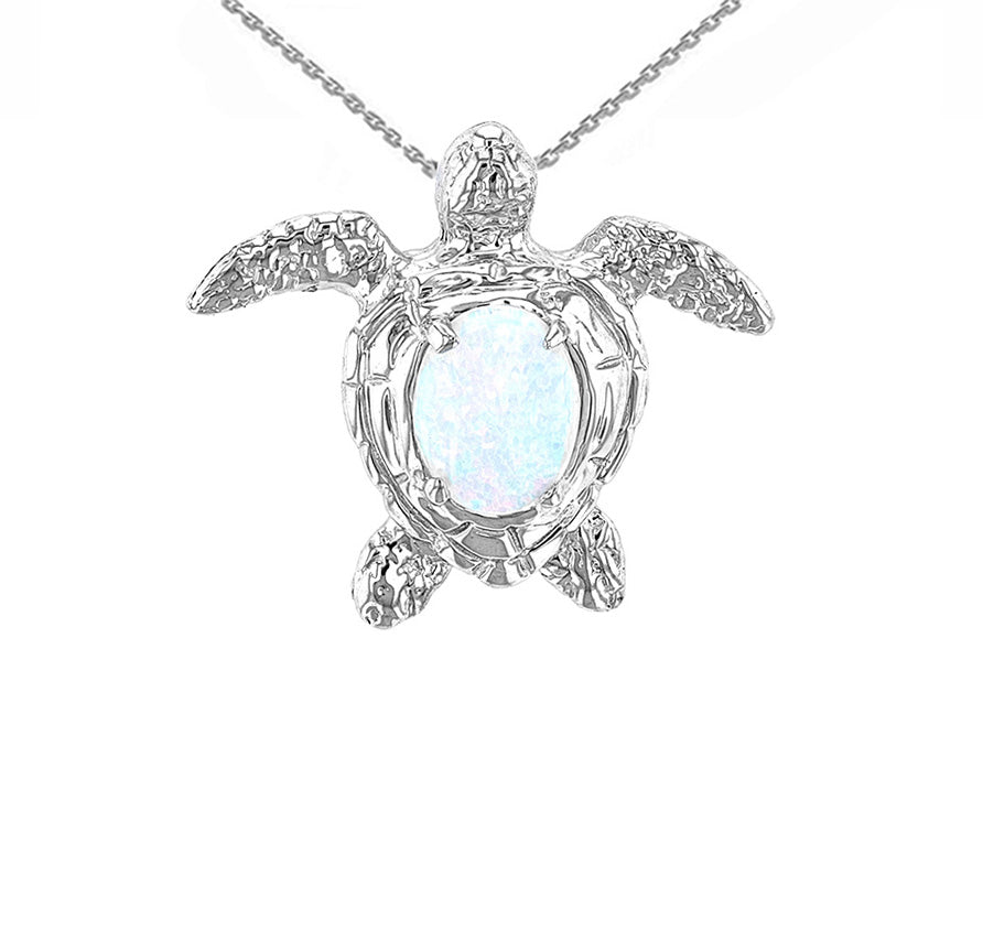 Sterling Silver Sea Turtle with Simulated Opal Shell Pendant