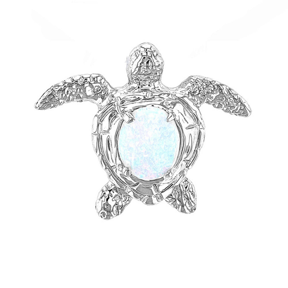 Sterling Silver Sea Turtle with Simulated Opal Shell Pendant, view 2