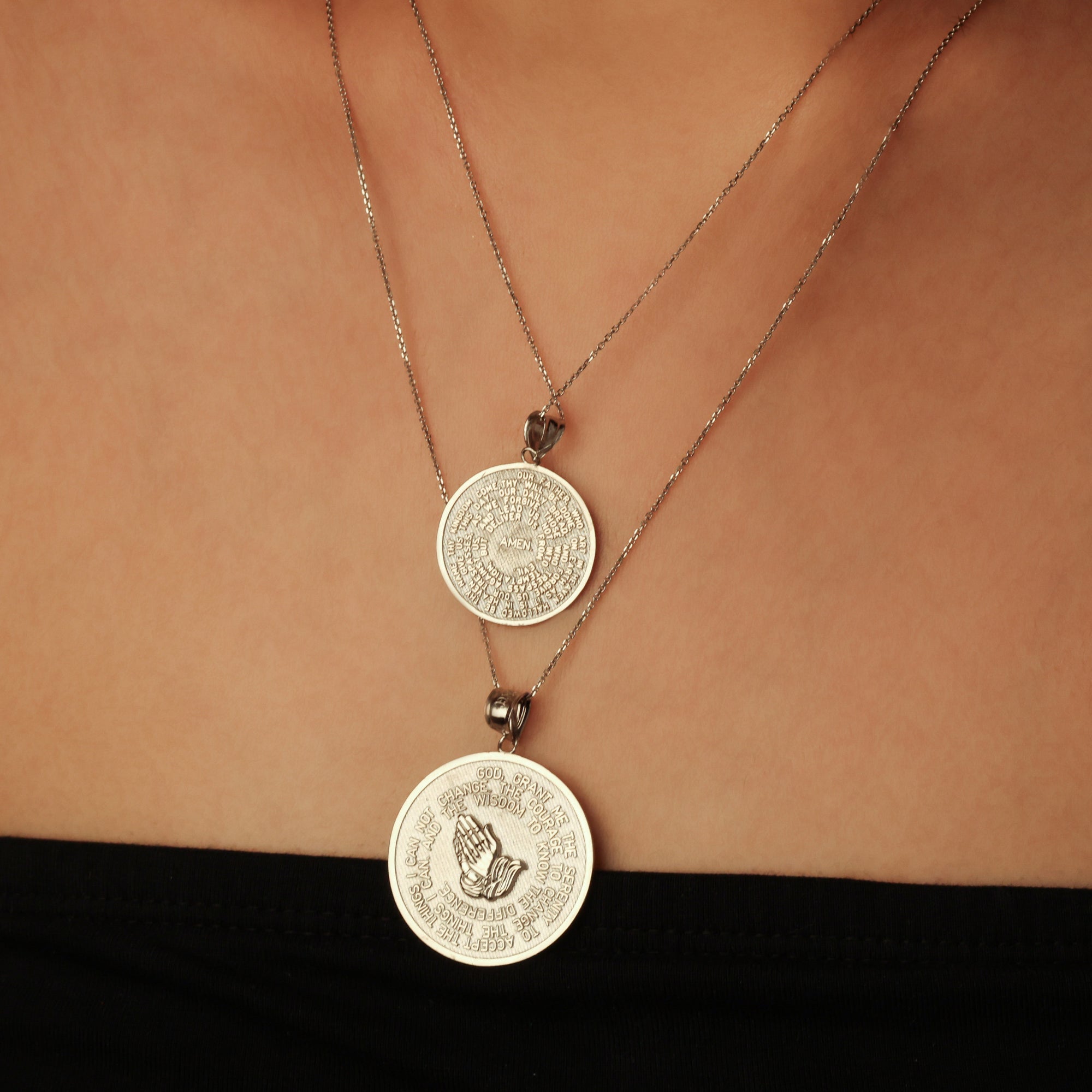 Sterling Silver Serenity Prayer Medallion Necklace, view 3