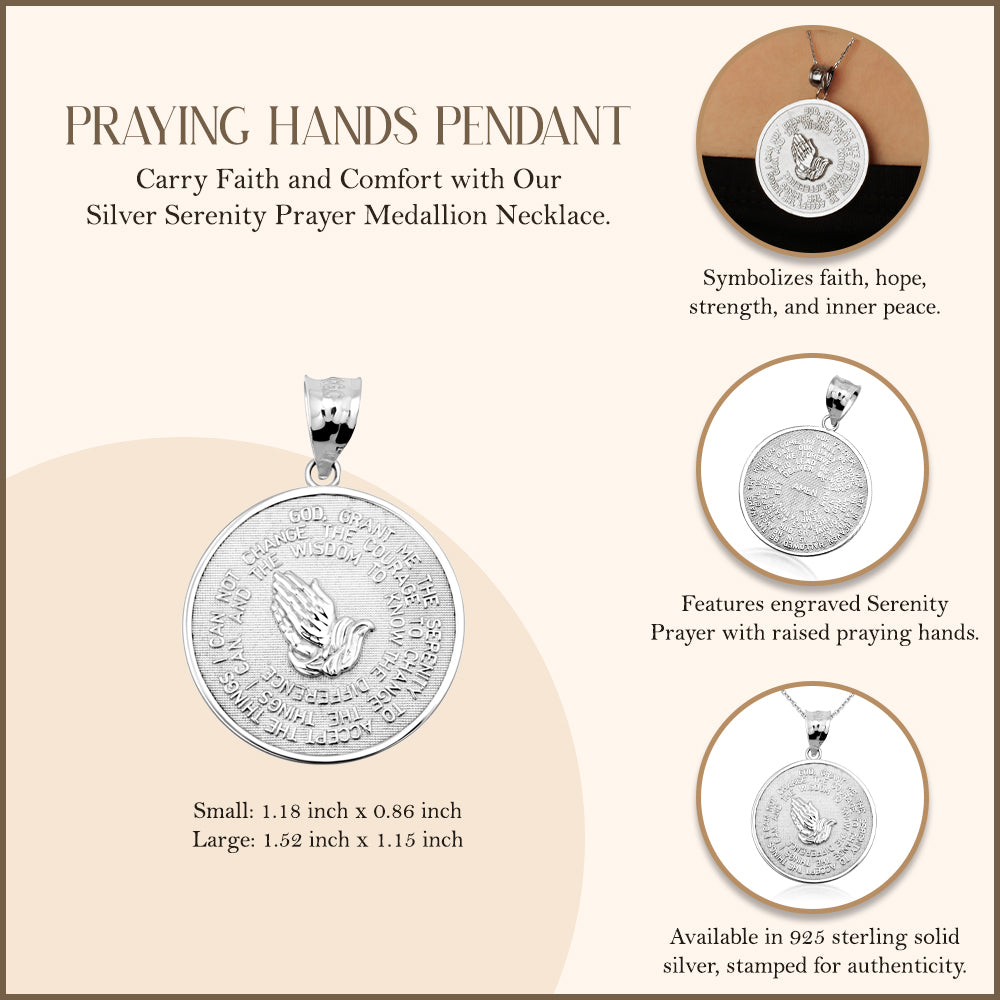 Sterling Silver Serenity Prayer Medallion Necklace, view 4