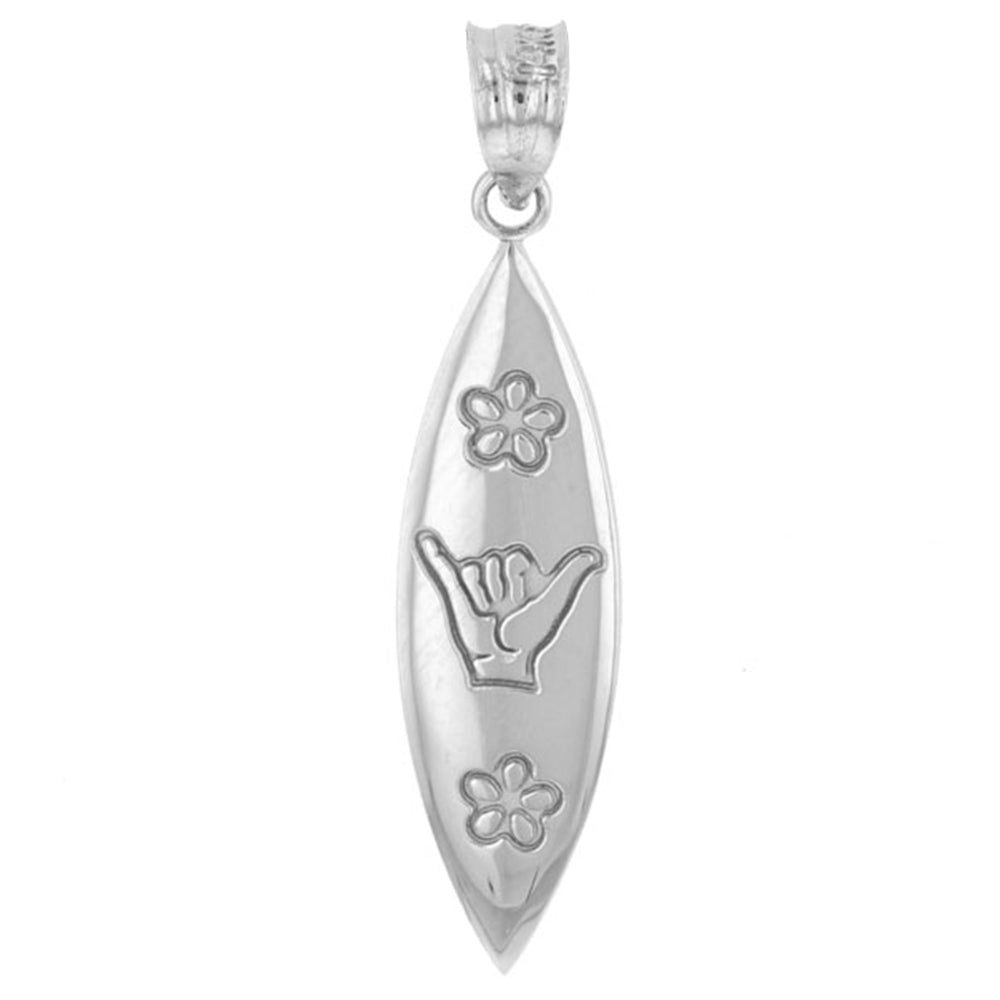 Sterling Silver Shaka Hawaiian Hand Sign Pendant Necklace, view 2