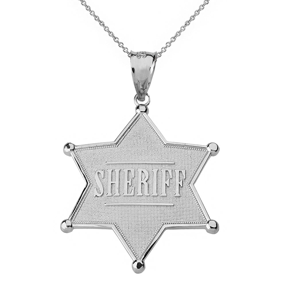 Sterling Silver Sheriff Badge 6 Point Star Pendant Necklace