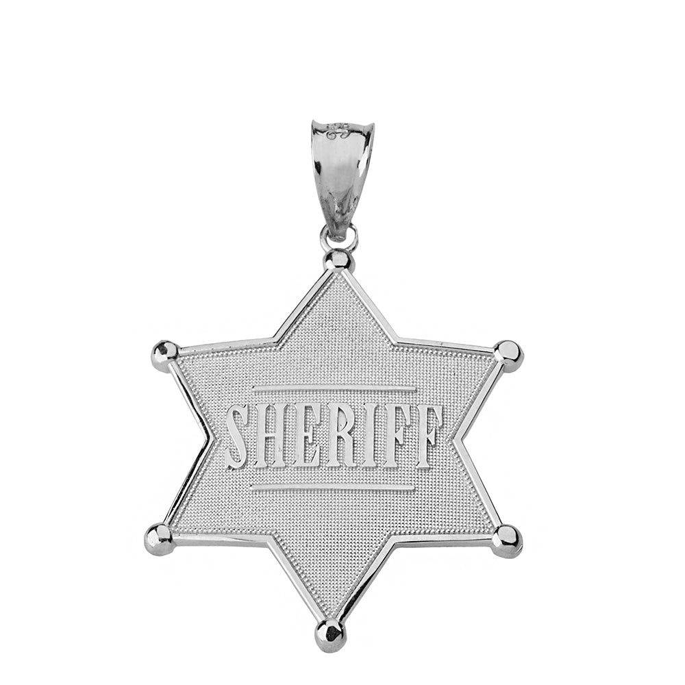 Sterling Silver Sheriff Badge 6 Point Star Pendant Necklace, view 2