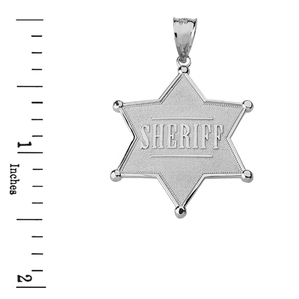 Sterling Silver Sheriff Badge 6 Point Star Pendant Necklace, view 3