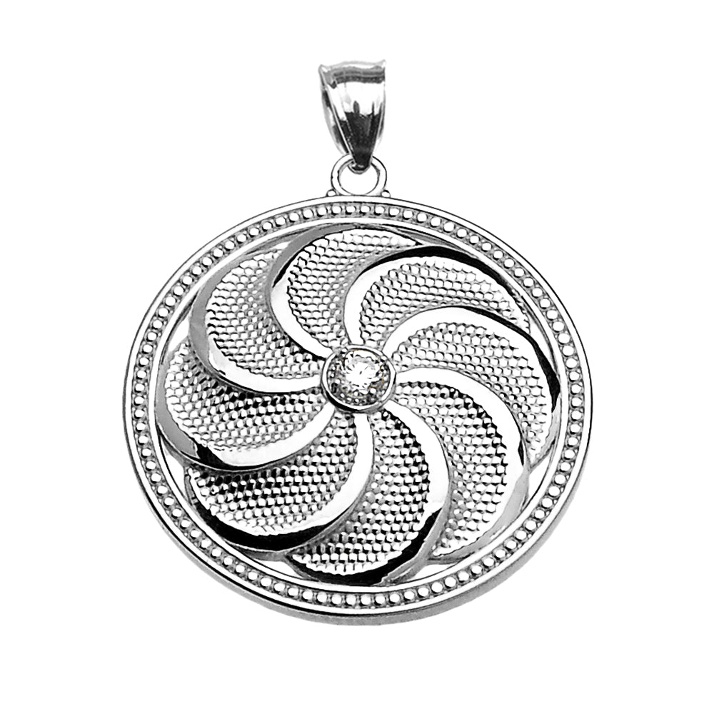 Sterling Silver Shield Armenian Eternity Diamond Pendant Necklace, view 2