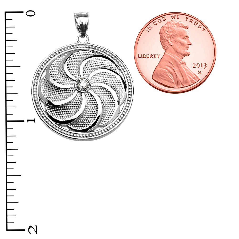 Sterling Silver Shield Armenian Eternity Diamond Pendant Necklace, view 3