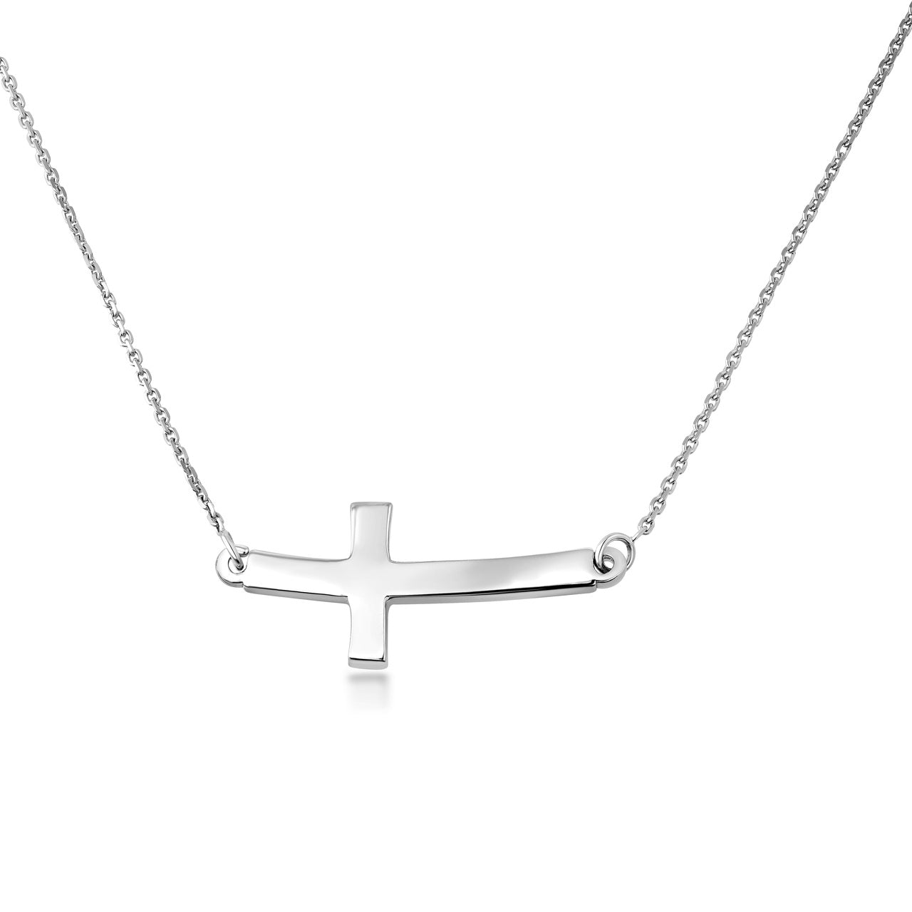 Sterling Silver Sideways Cross Pendant Necklace