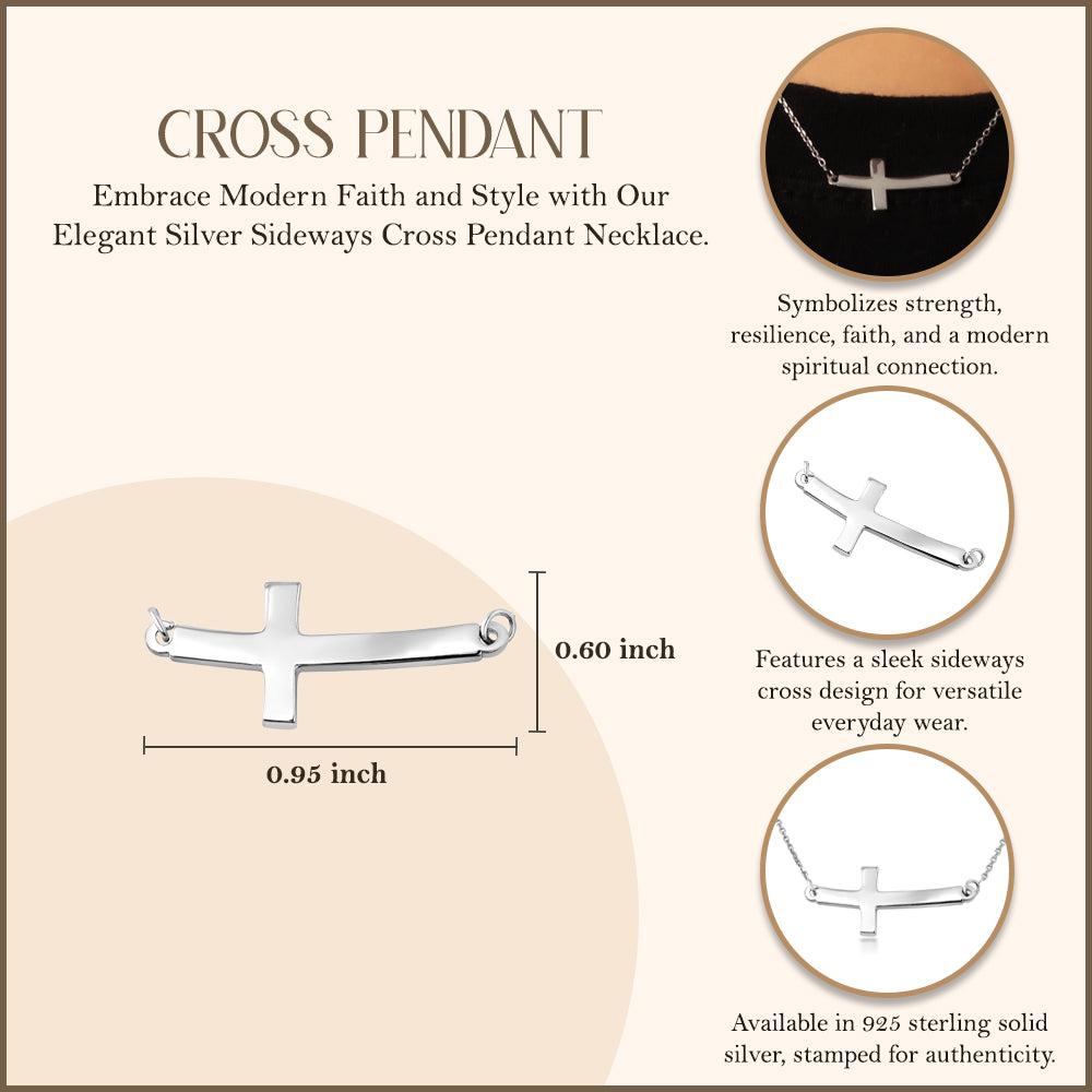 Sterling Silver Sideways Cross Pendant Necklace, view 3