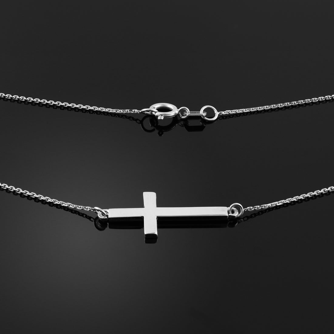 Sterling Silver Sideways Cross Sacred Pendant Necklace, view 2
