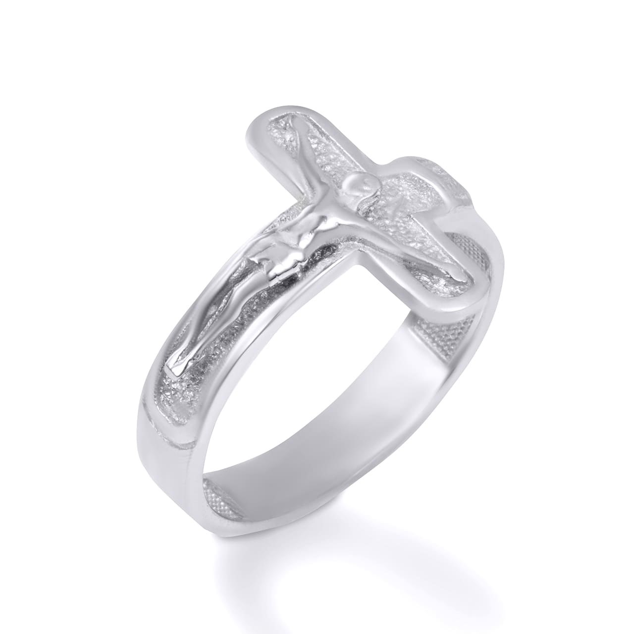 Sterling Silver Sideways Jesus Christ Cross Crucifix Ring