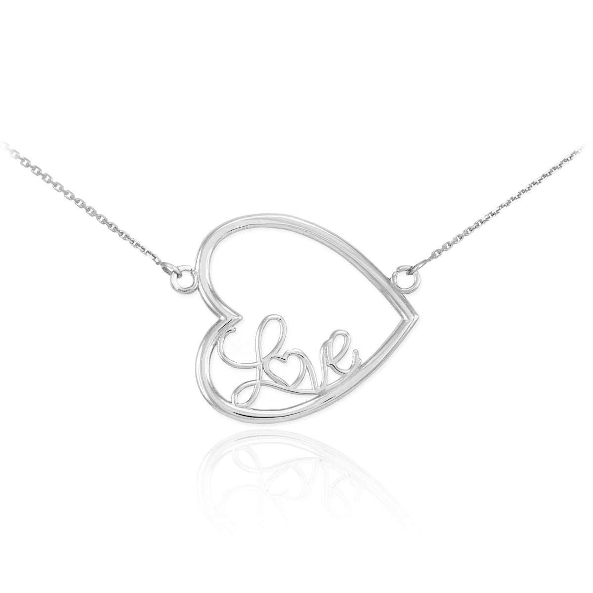 Sterling Silver Sideways Open Heart "Love" Script Necklace