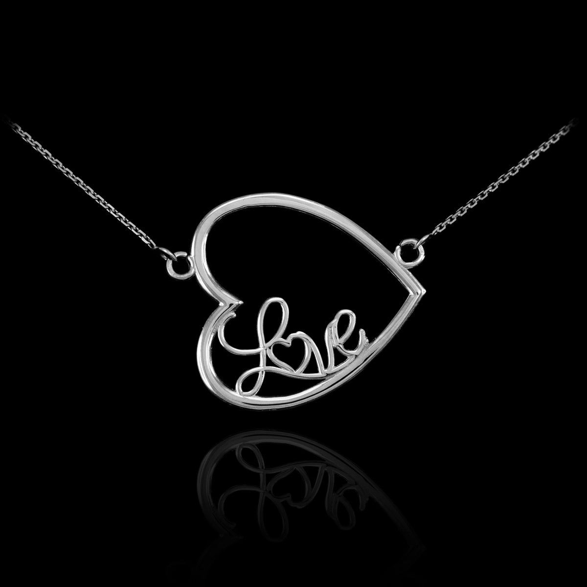 Sterling Silver Sideways Open Heart "Love" Script Necklace, view 2