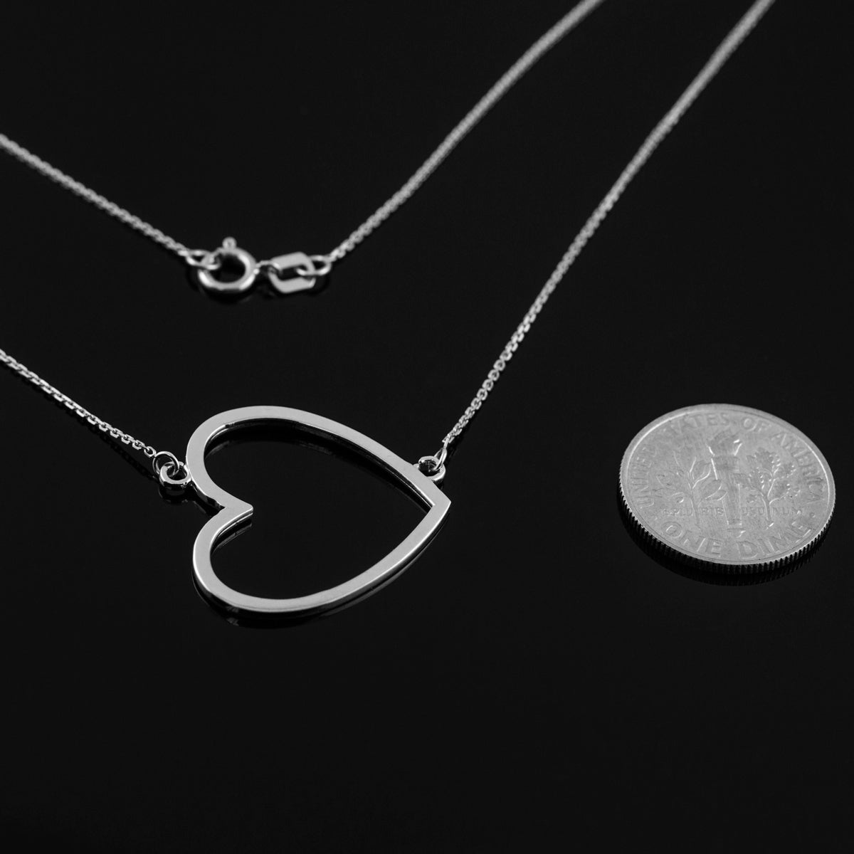 Sterling Silver Sideways Open Heart Necklace, view 3