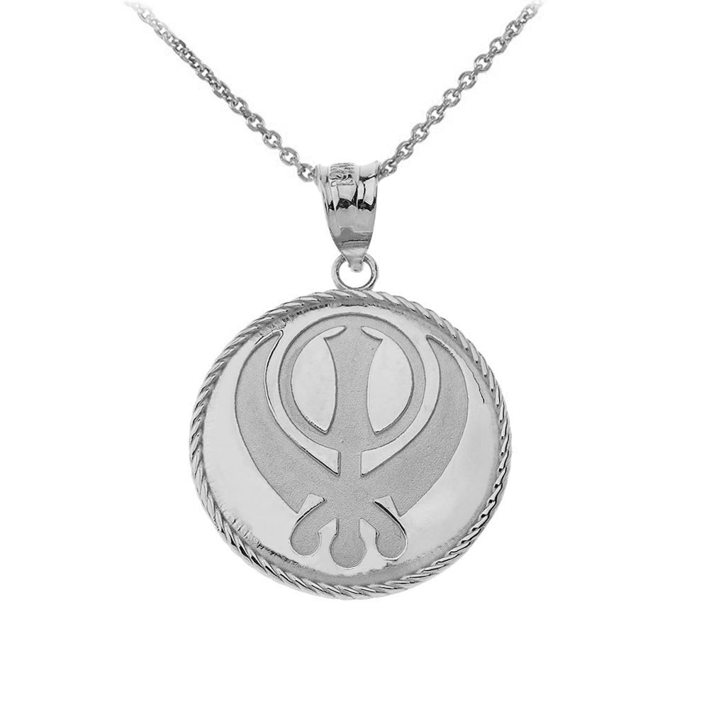 Sterling Silver Sikh Khanda Punjabi Sword Rope Medallion Pendant Necklace