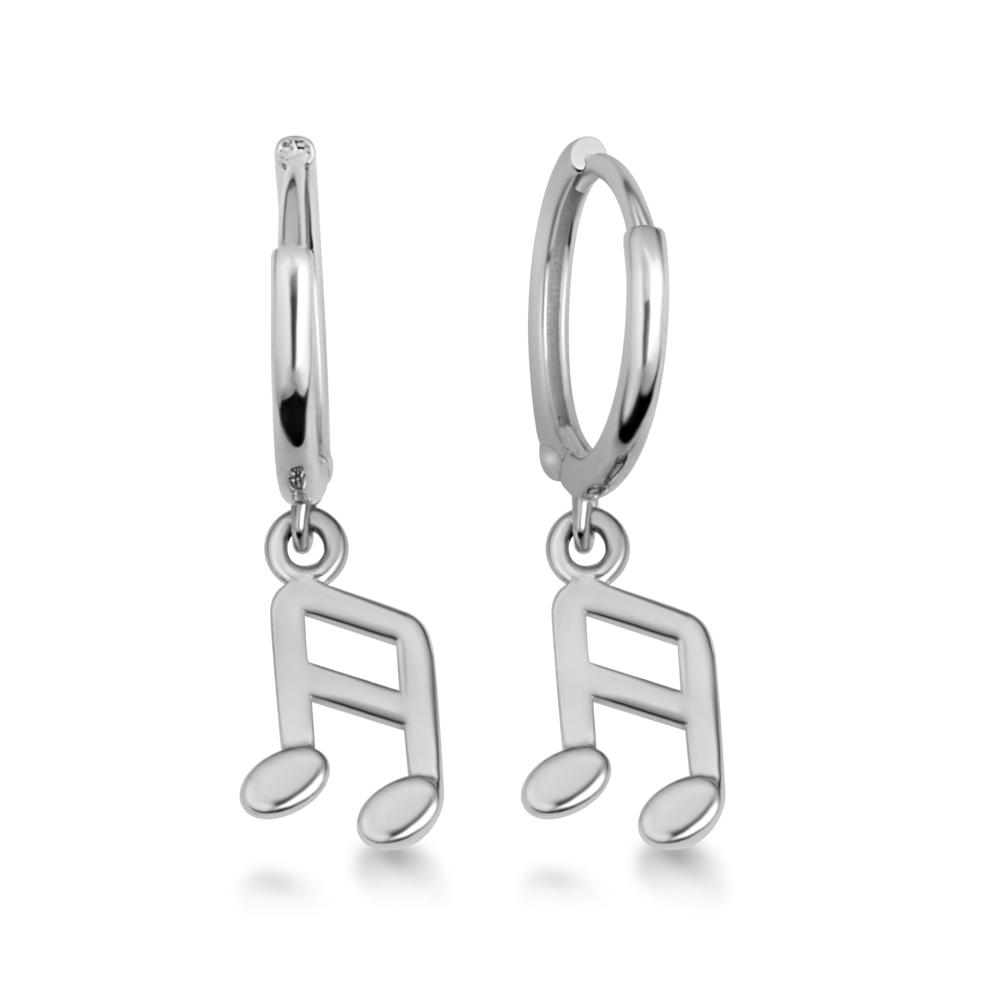 Sterling Silver Sixteenth Music Note Drop Huggie Hoop Earrings