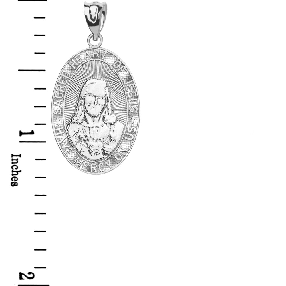 Sterling Silver Small Sacred Heart Of Jesus Pendant Necklace, view 3