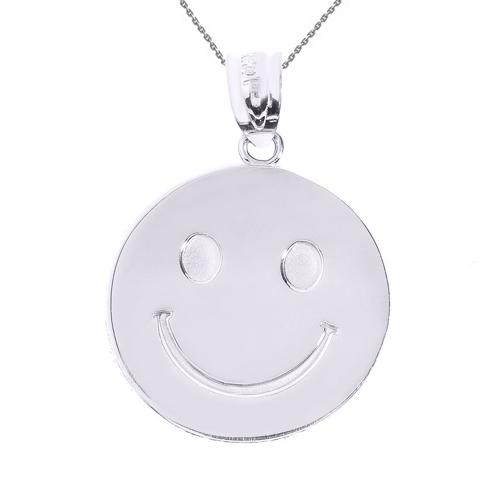Sterling Silver Smiley Face Disc Pendant Necklace