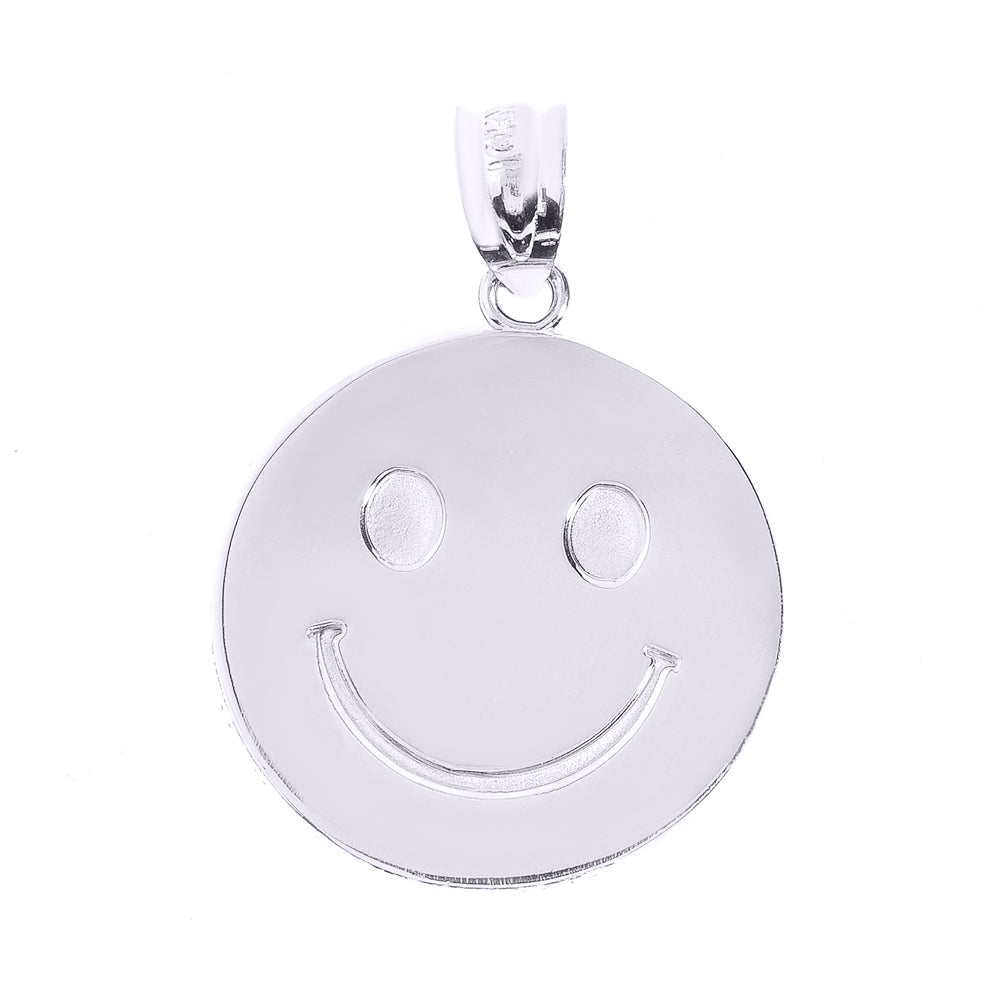 Sterling Silver Smiley Face Disc Pendant Necklace, view 2