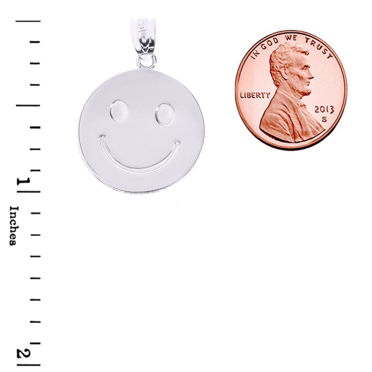 Sterling Silver Smiley Face Disc Pendant Necklace, view 3