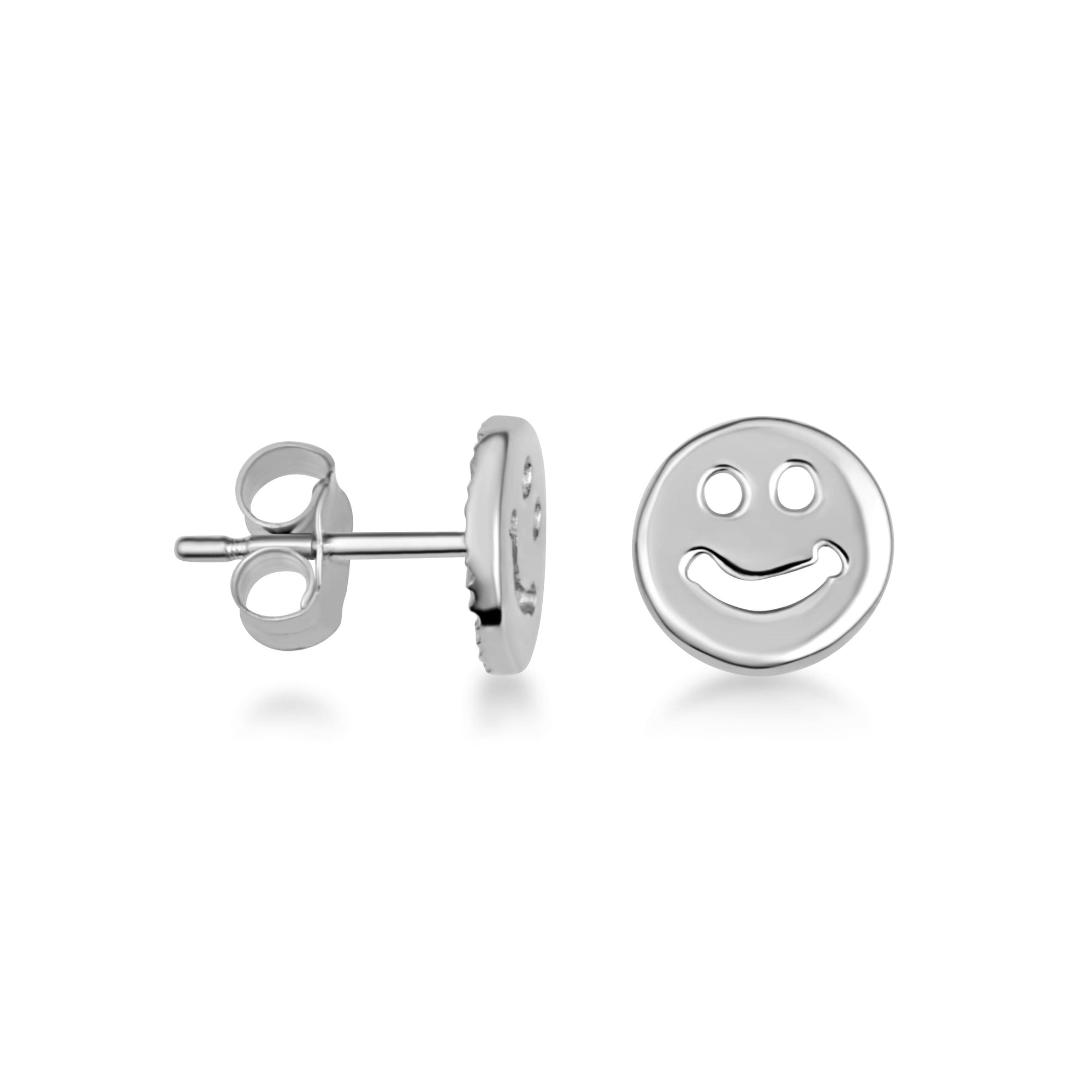 Sterling Silver Smiley Face Happy Stud Earrings