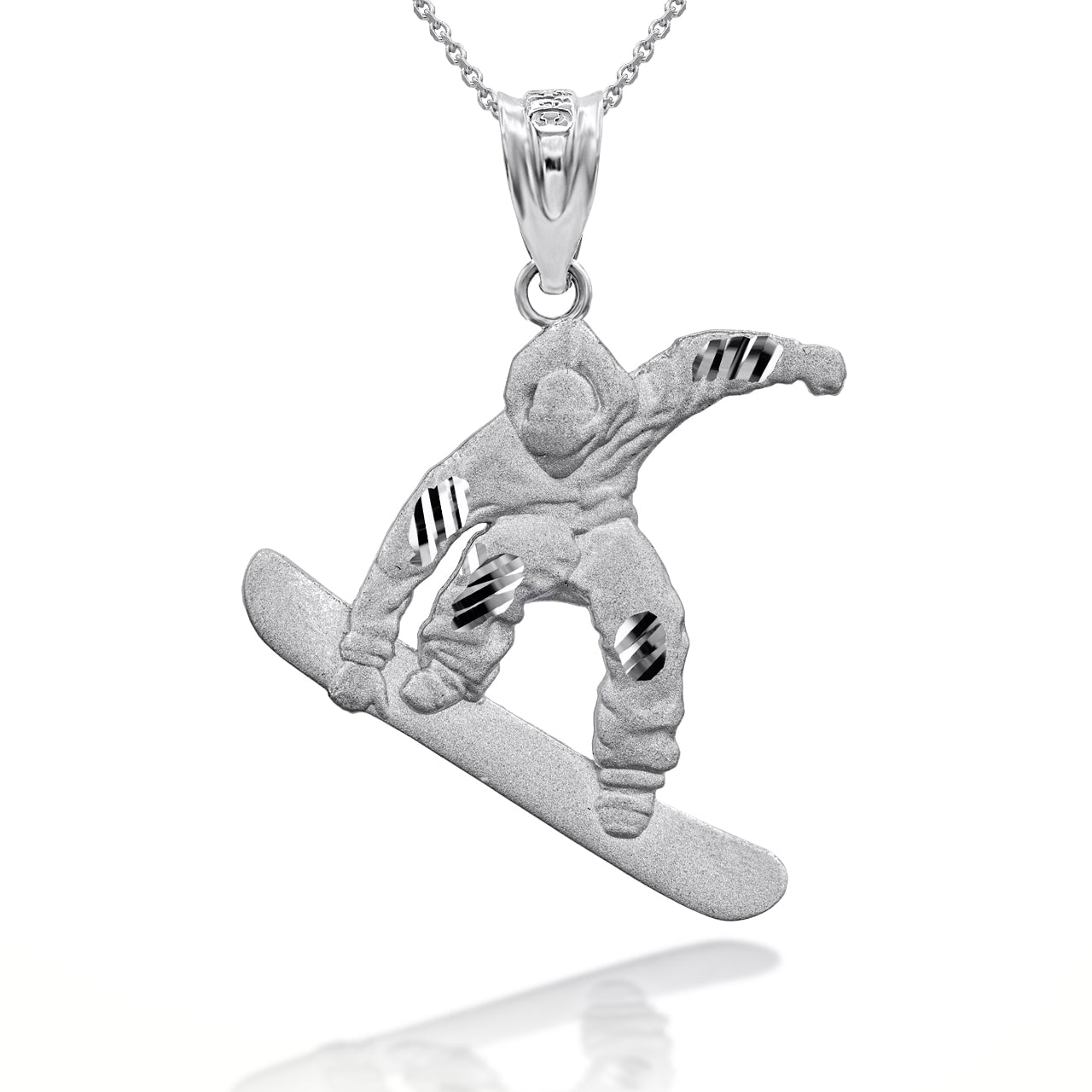 Sterling Silver Snowboarding 3D Charm Necklace, view 3