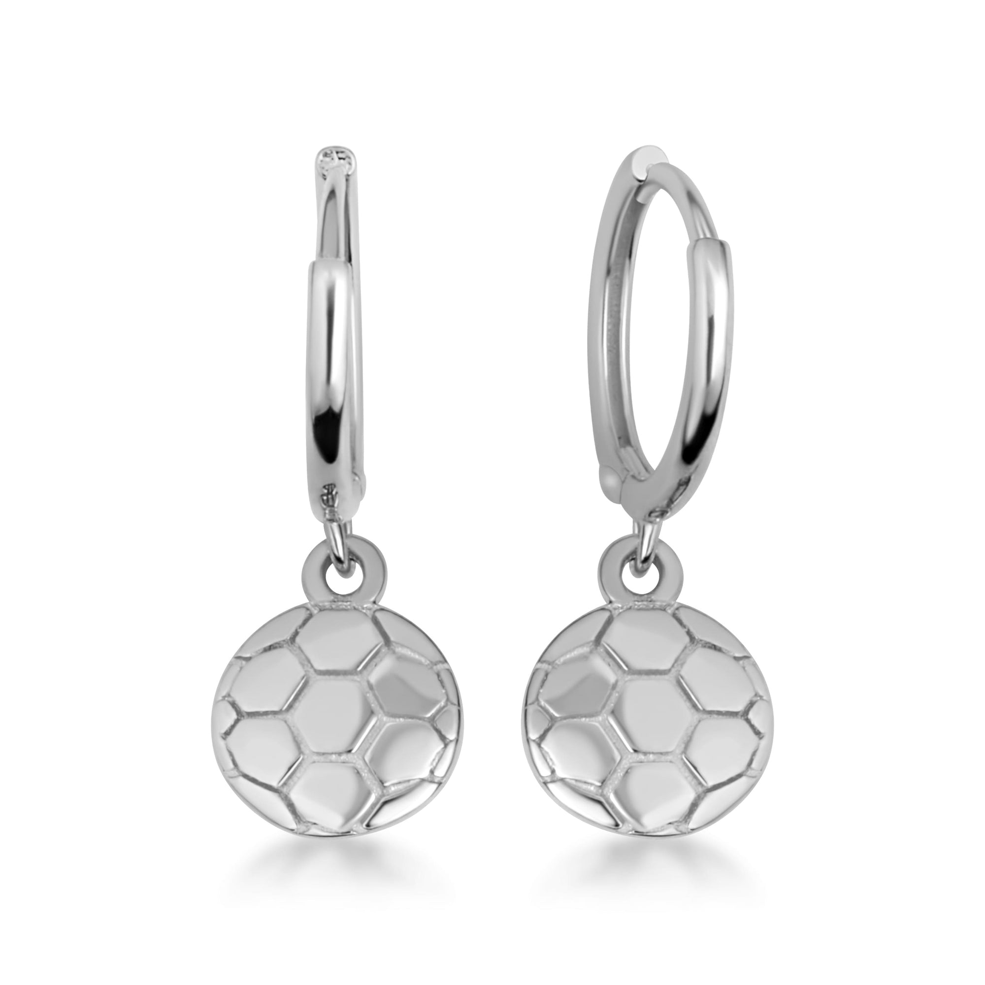 Sterling Silver Soccer Ball Athletic Sports Drop Huggie Hoop Earrings