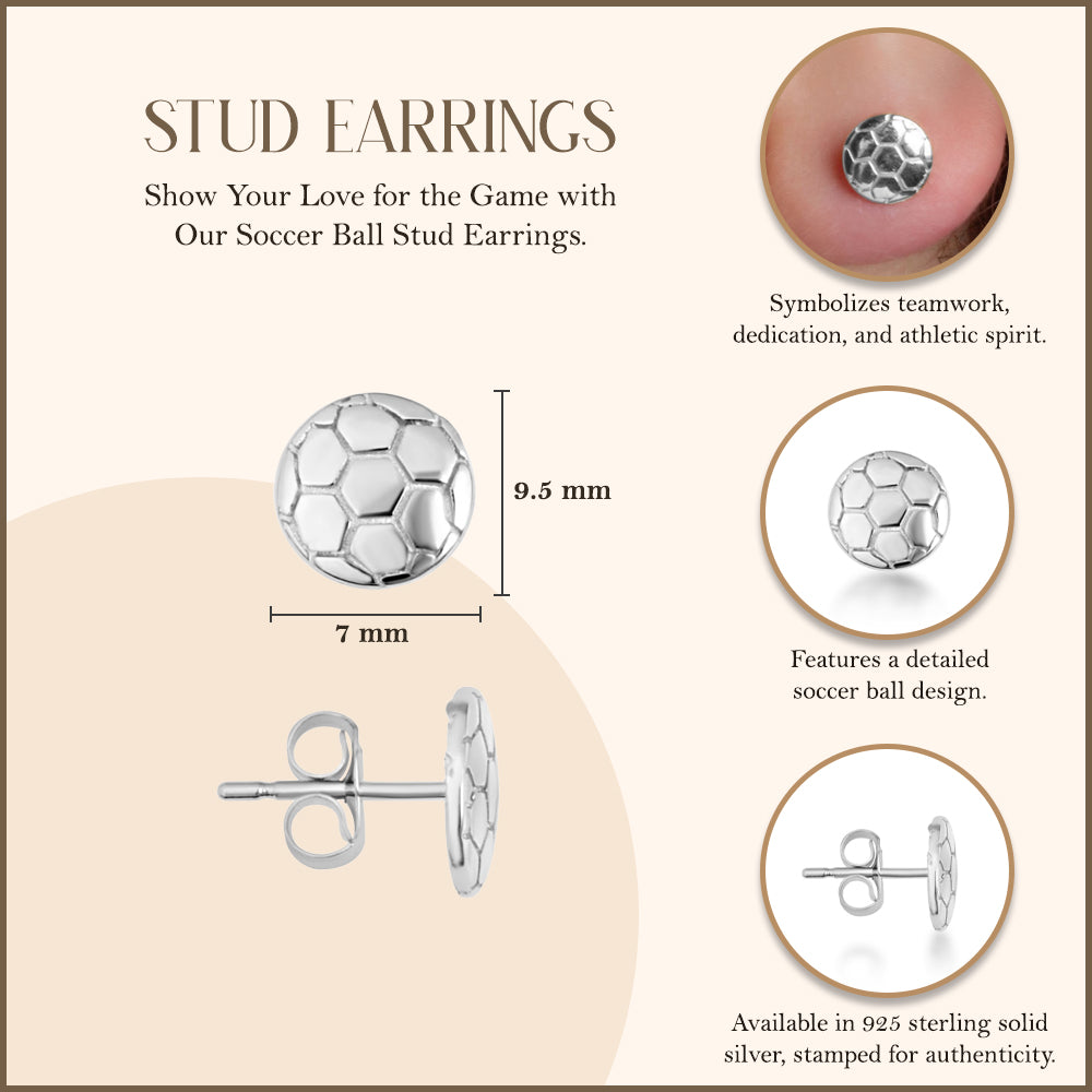 Sterling Silver Soccer Ball Athletic Sports Stud Earrings, view 3