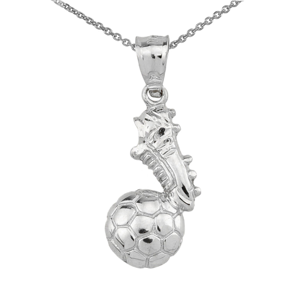 Sterling Silver Soccer Ball Cleats Shoe Fútbol Sports Pendant Necklace