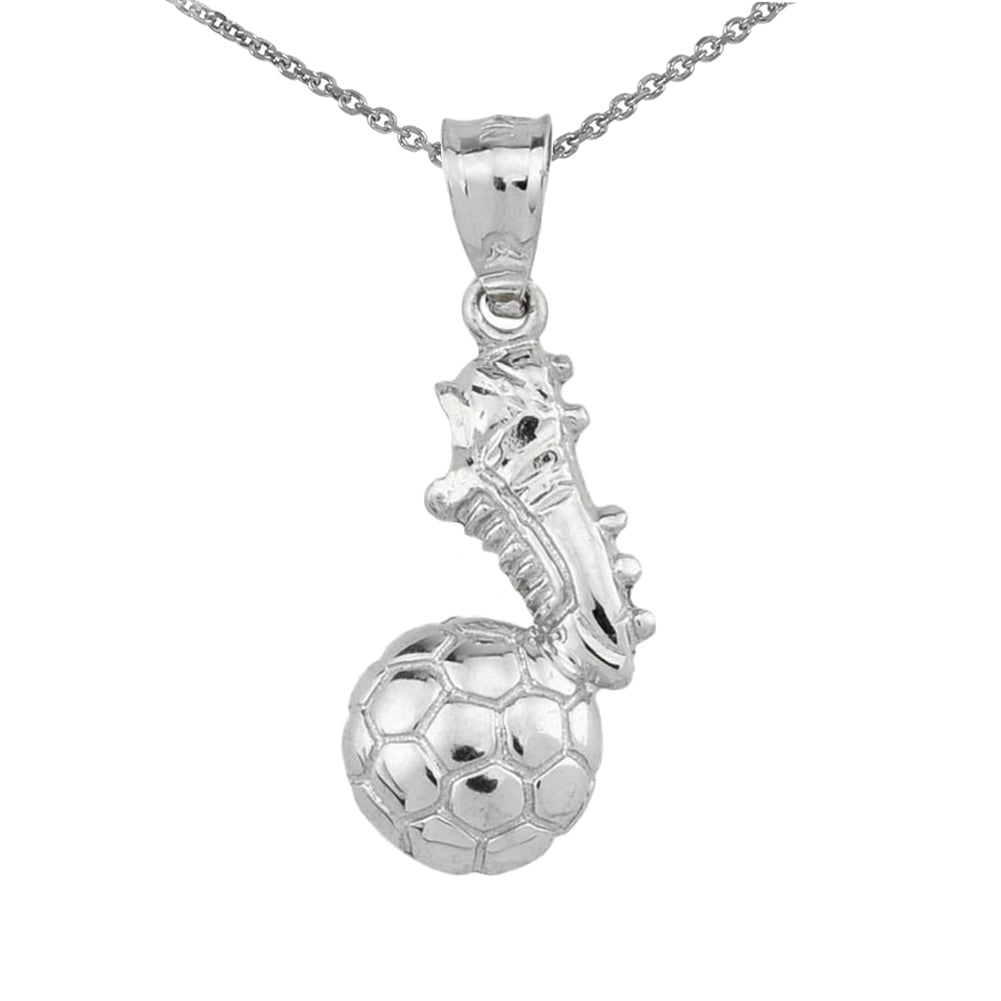 Sterling Silver Soccer Ball Cleats Shoe Fútbol Sports Pendant Necklace