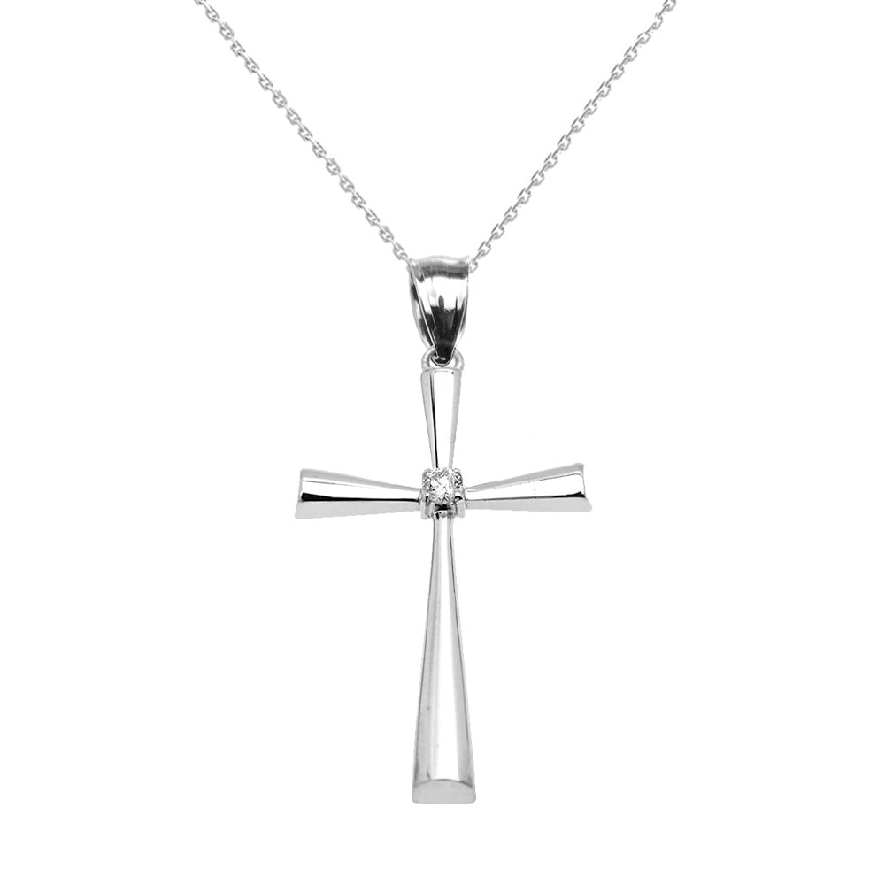 Sterling Silver Solitaire Diamond Cross Beautiful Pendant Necklace (Large), view 2