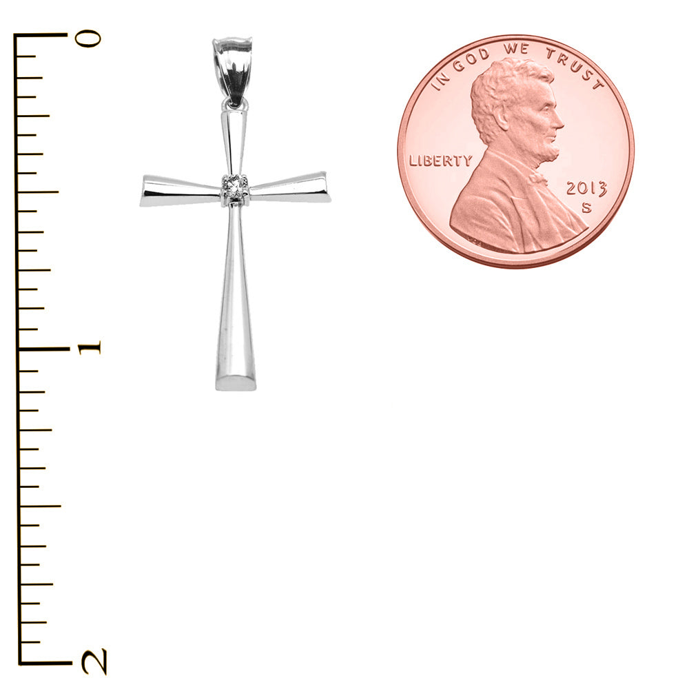 Sterling Silver Solitaire Diamond Cross Elegant Pendant Necklace, view 3