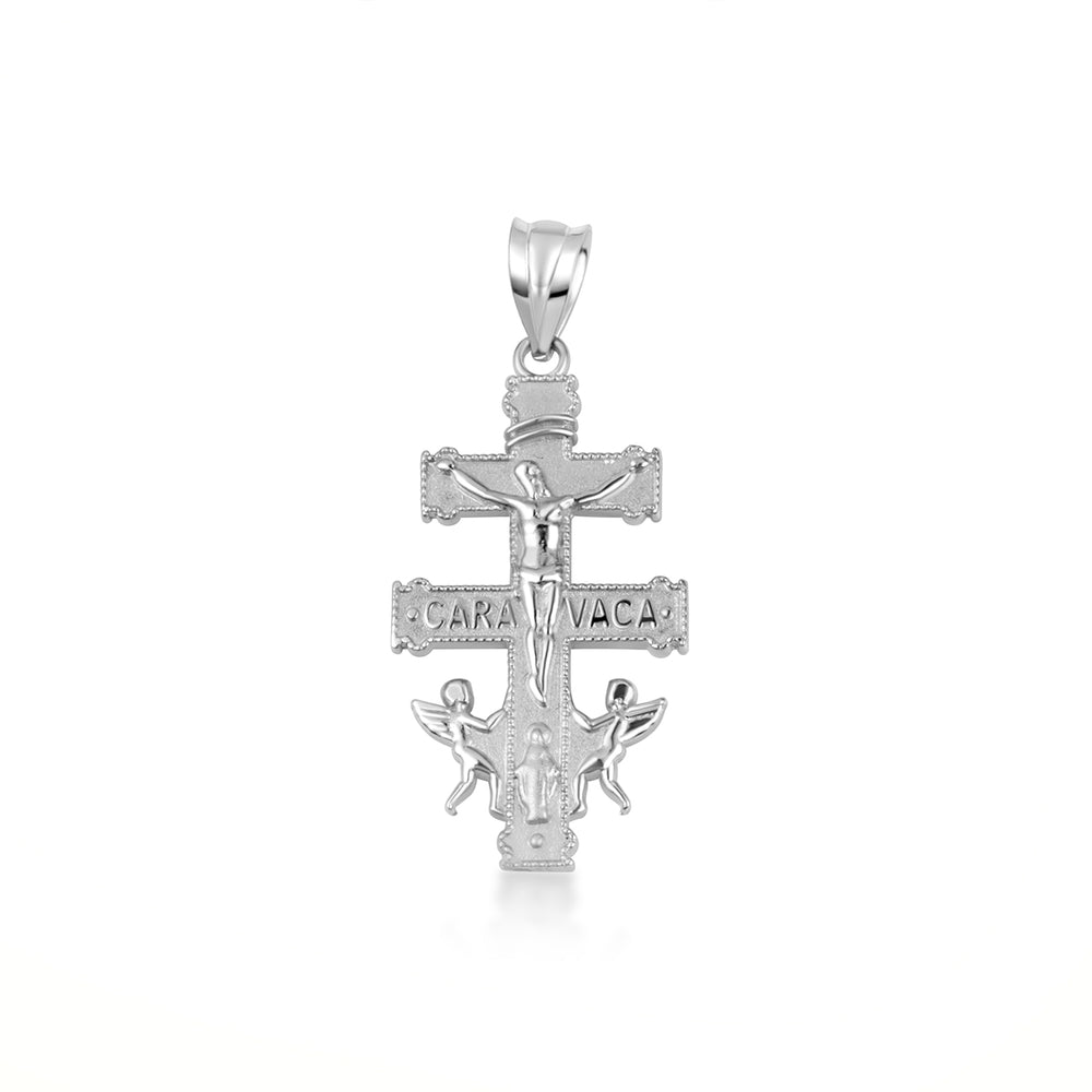 Sterling Silver Spanish Caravaca Cross Crucifix Jesus Christ Angels Pendant Necklace