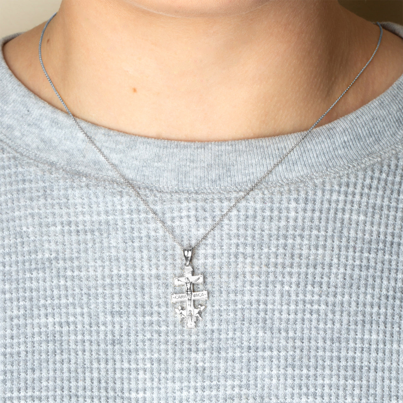 Sterling Silver Spanish Caravaca Cross Crucifix Jesus Christ Angels Pendant Necklace, view 2