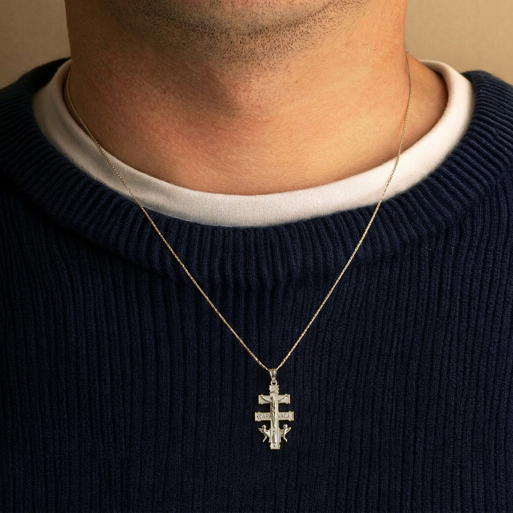 Sterling Silver Spanish Caravaca Cross Crucifix Jesus Christ Angels Pendant Necklace, view 3