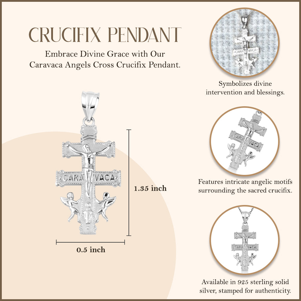 Sterling Silver Spanish Caravaca Cross Crucifix Jesus Christ Angels Pendant Necklace, view 4