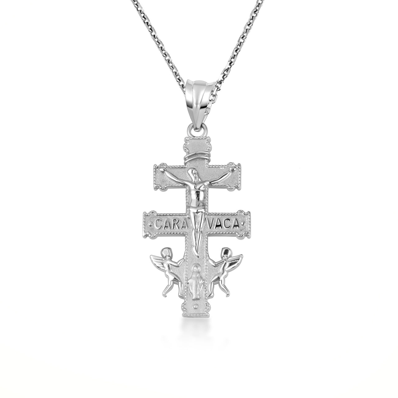 Sterling Silver Spanish Caravaca Cross Crucifix Jesus Christ Angels Pendant Necklace, view 5