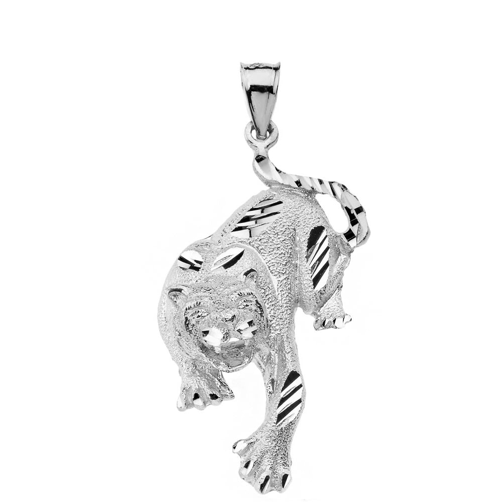 Sterling Silver Sparkle Cut Tiger Pendant Necklace, view 2