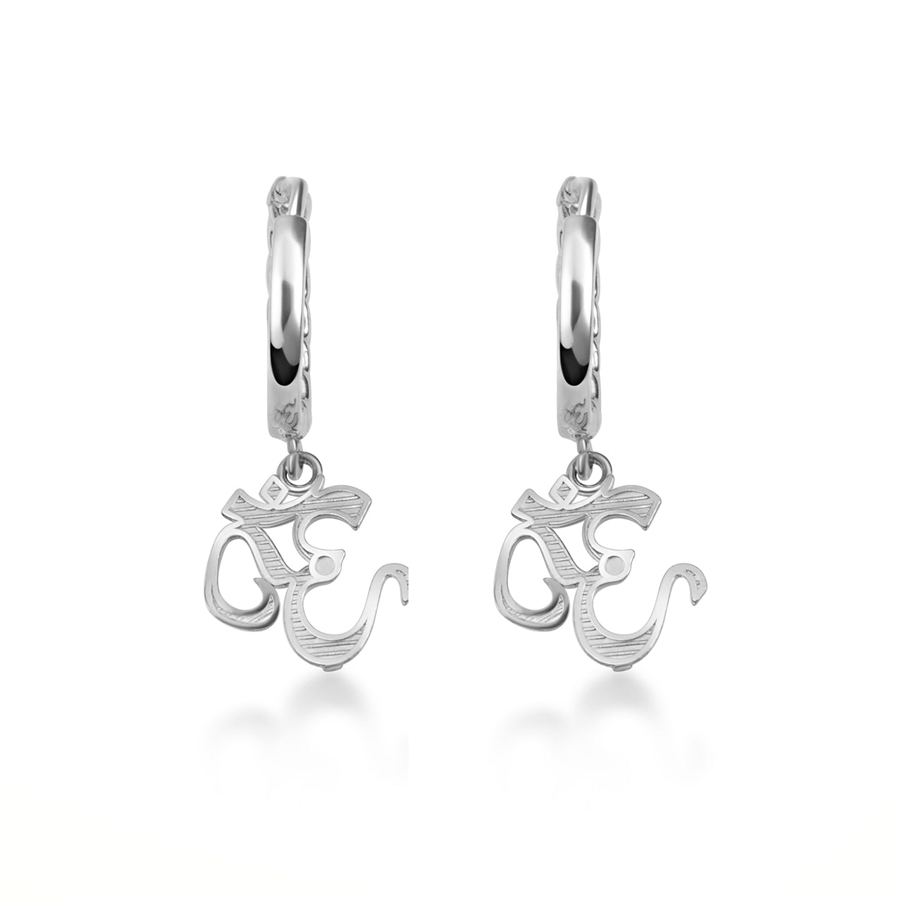 Sterling Silver Spiritual Om Symbol Hindu Cuban Link Huggie Hoop Earrings, view 4