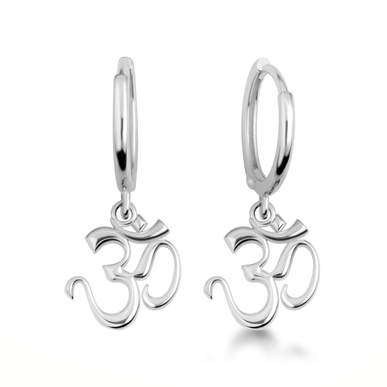 Sterling Silver Spiritual Om Symbol Hindu Drop Huggie Hoop Earrings