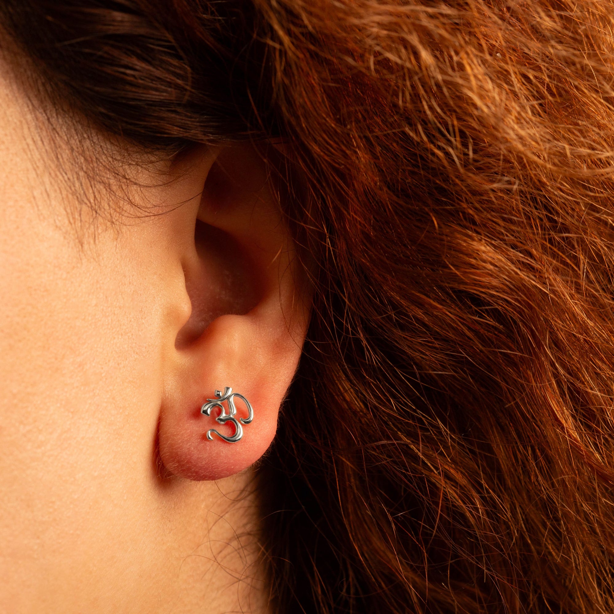Sterling Silver Spiritual Om Symbol Hindu Stud Earrings, view 2