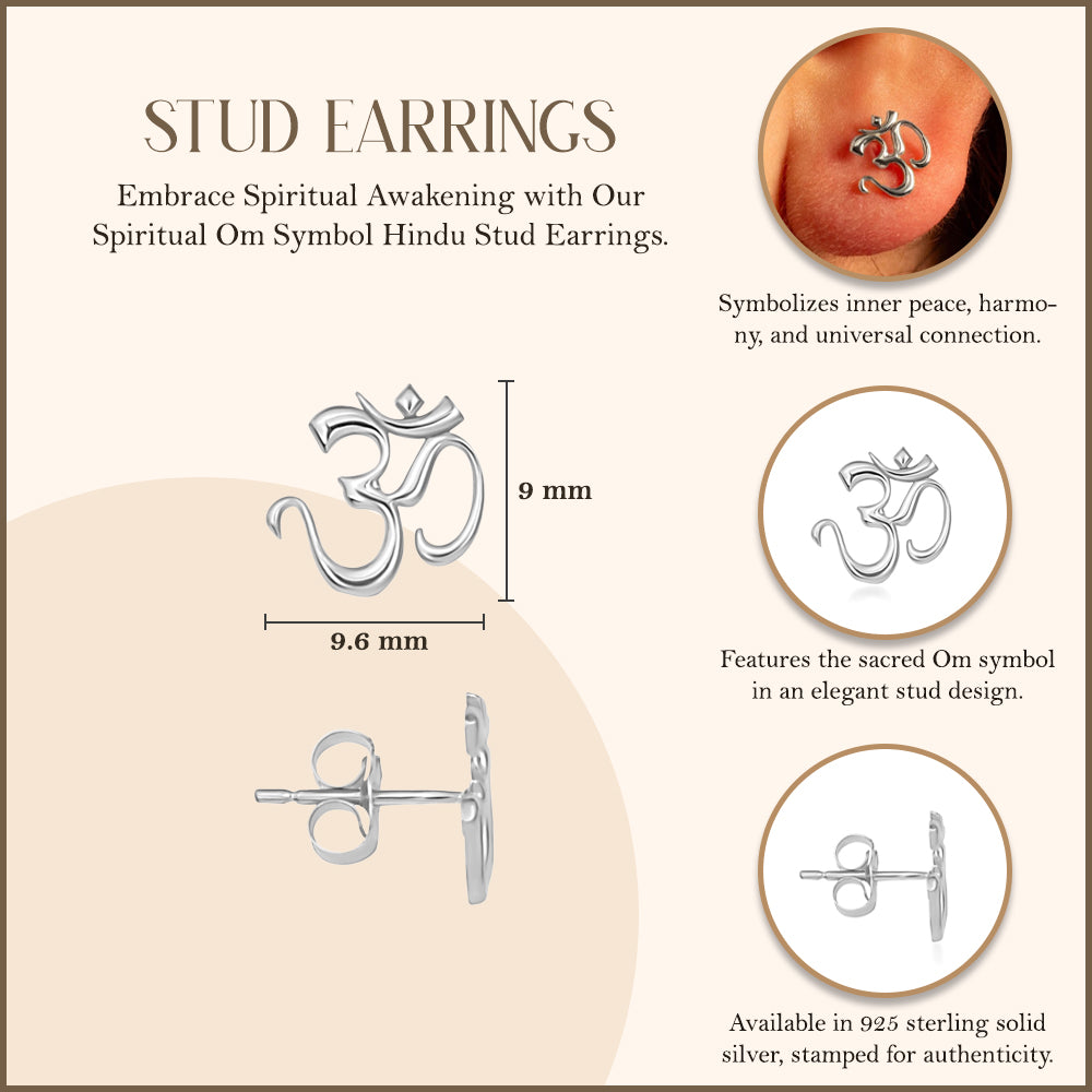 Sterling Silver Spiritual Om Symbol Hindu Stud Earrings, view 3