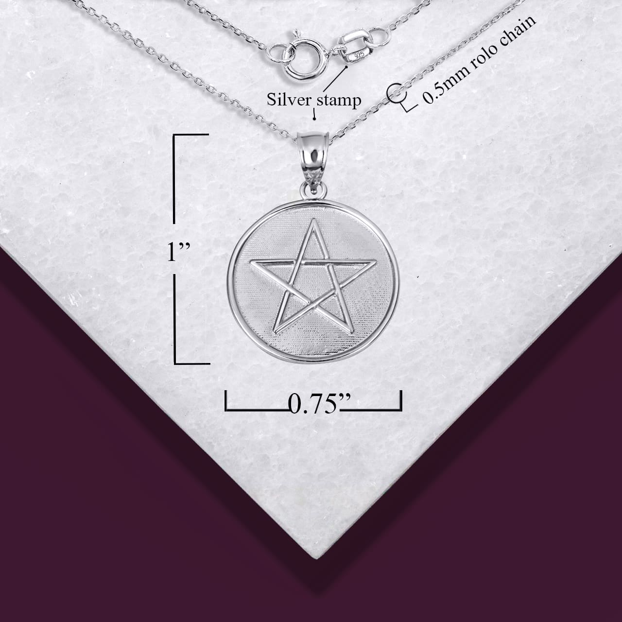 Sterling Silver Spiritual Wiccan Pentagram 5 Point Star Medallion Pendant Necklace, view 4