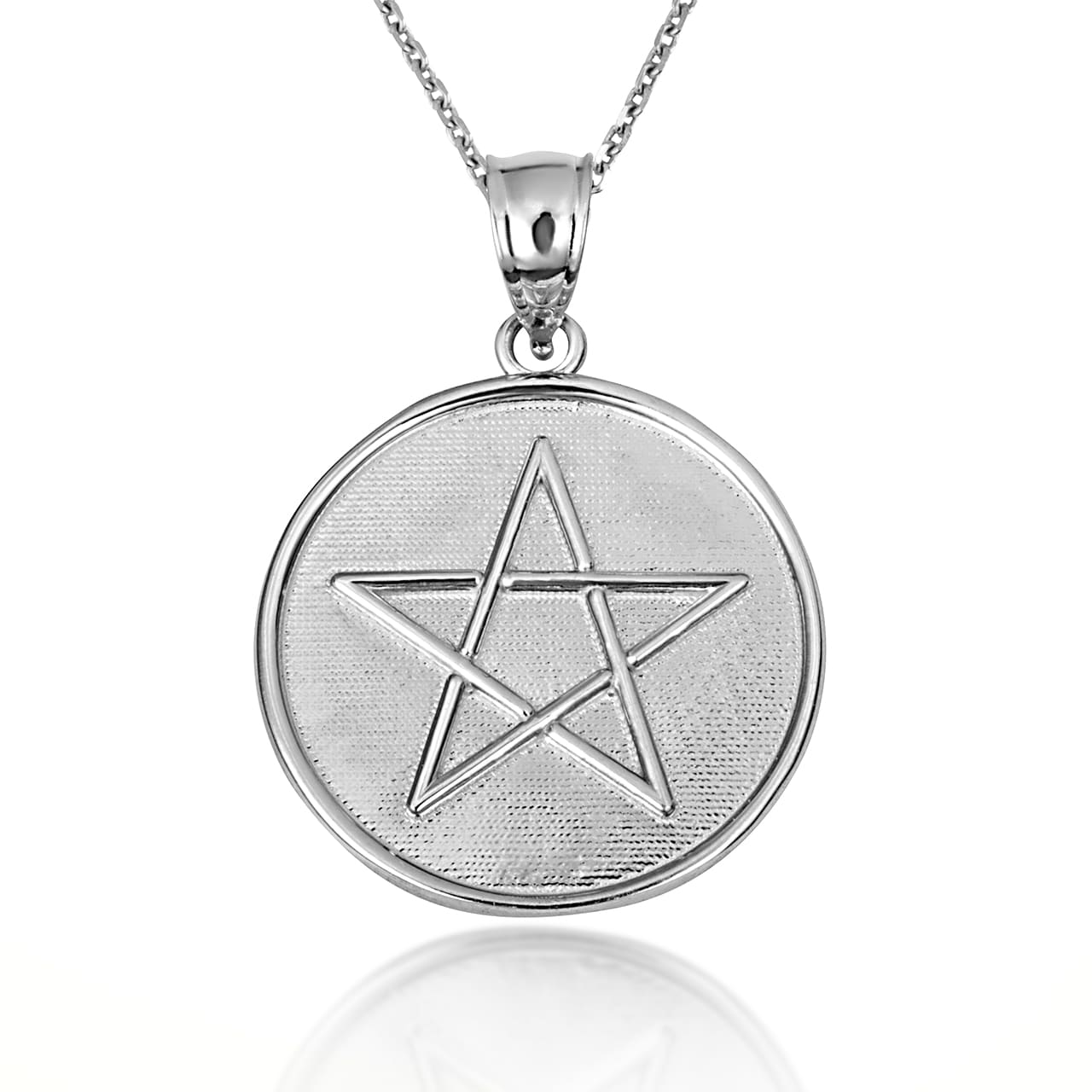 Sterling Silver Spiritual Wiccan Pentagram 5 Point Star Medallion Pendant Necklace, view 5